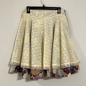 Mona Lucero Women's 100% Cotton Tiered Eyelet Full Skirt Medium Yellow Feminine